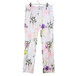 Lena Gabrielle Women's White Floral Print Straight Leg Pants Size 10